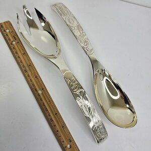 Native Essence Decorative Fork and Spoon Silver Plate Salad Spoons Tribal